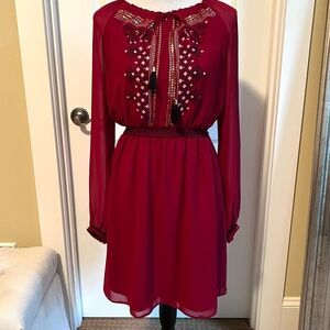 Altuzarra for Target Red Wine Burgundy Peasant Dress w/ Embroidery & Sequins